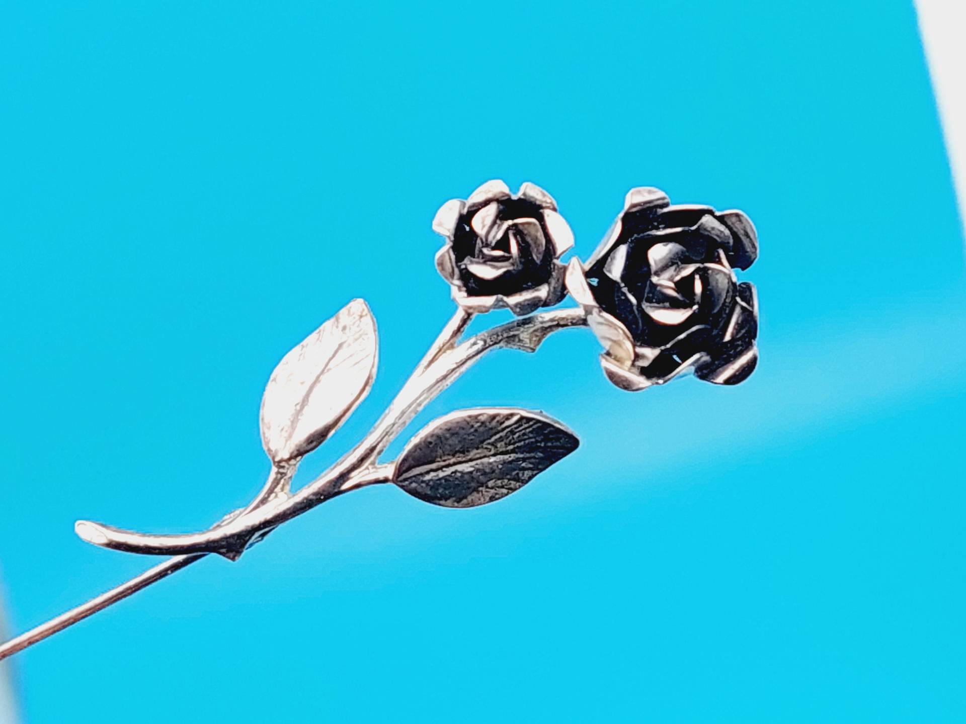 Midcentury Florale 835 Silber Brosche Rosen Blumen Stabbrosche von SchmuckparadiesShop