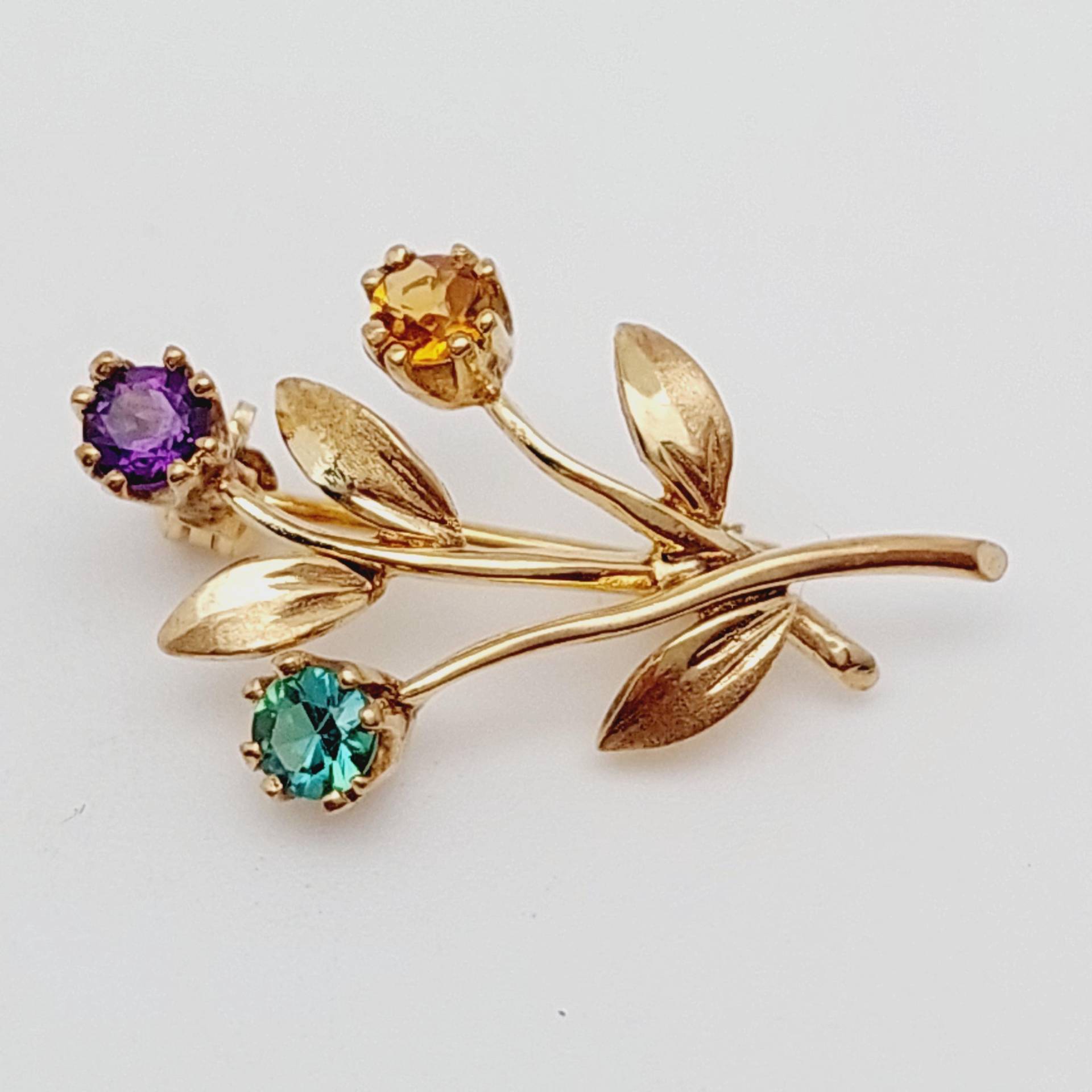 Schöne Antike 333Er Gold Blatt Ast Design Farbstein Art Deco Brosche von SchmuckparadiesShop