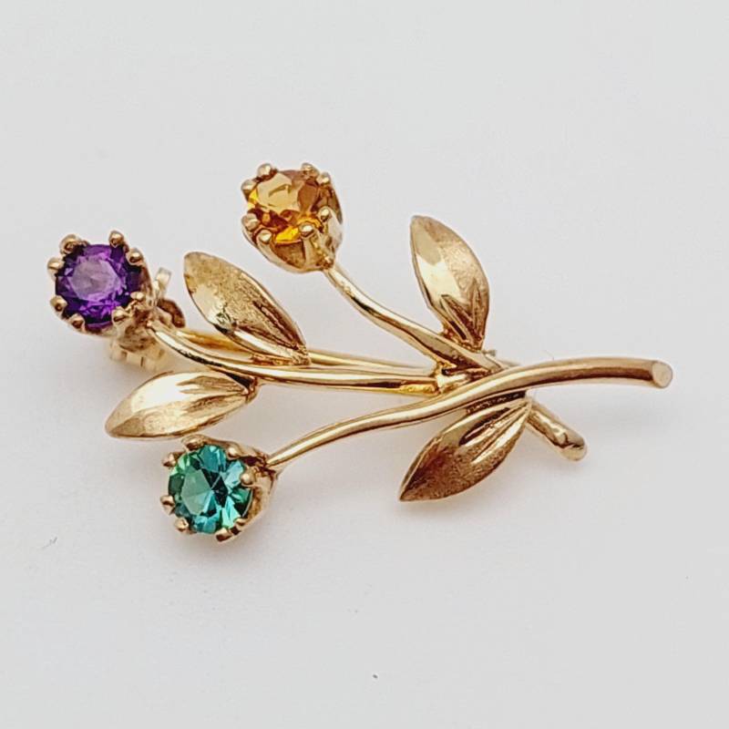 Schöne Antike 333Er Gold Blatt Ast Design Farbstein Art Deco Brosche Schöne Antike 333Er Gold Blatt Ast Design Farbstein Art Deco Brosche von SchmuckparadiesShop