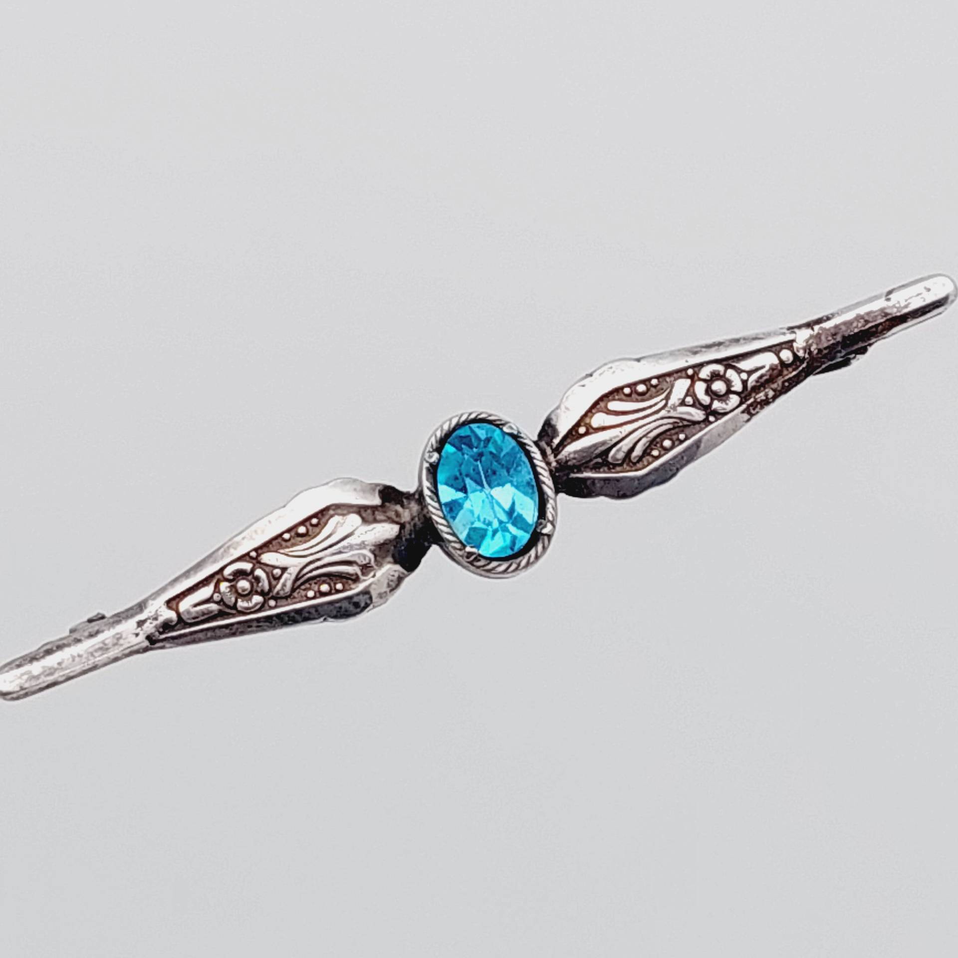Schöne Antike 800Er Florale Silber Stabbrosche Hell Blauer Stein Jugendstil Brosche von SchmuckparadiesShop