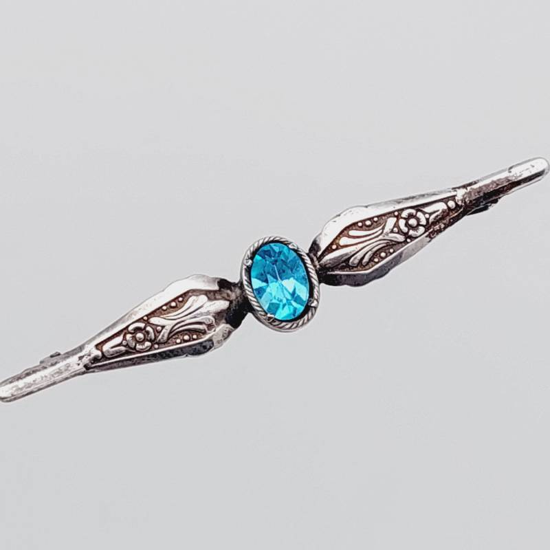 Schöne Antike 800Er Florale Silber Stabbrosche Hell Blauer Stein Jugendstil Brosche von SchmuckparadiesShop