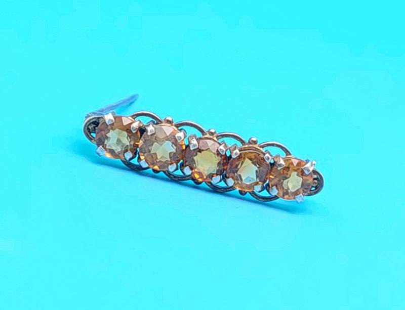 Schöne Antike 800Er Silber Brosche Hell Orange/Gelbe Steine Stabbrosche von SchmuckparadiesShop