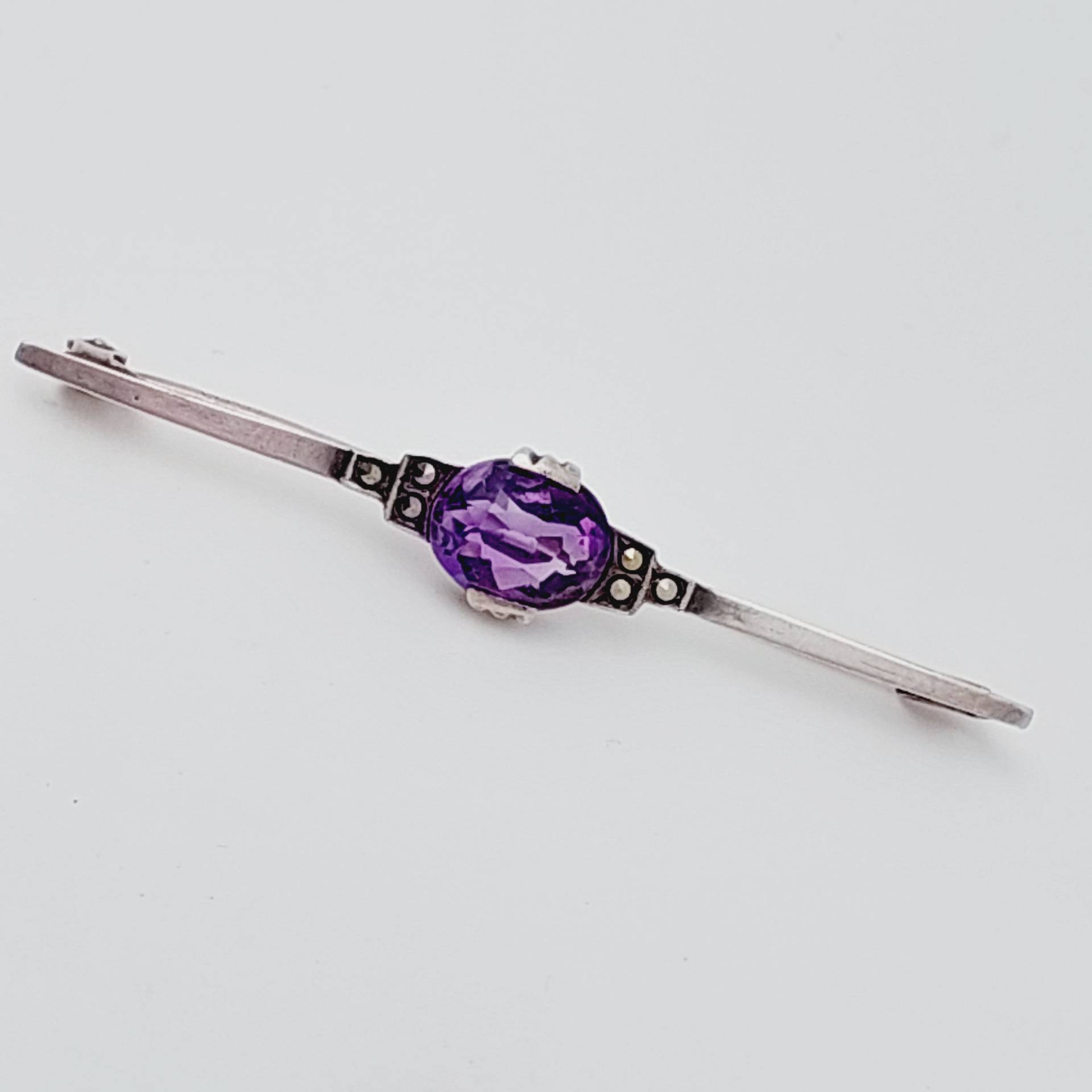 Schöne Antike 800Er Silber Stabbrosche Flieder Lila Stein Jugendstil Brosche von SchmuckparadiesShop