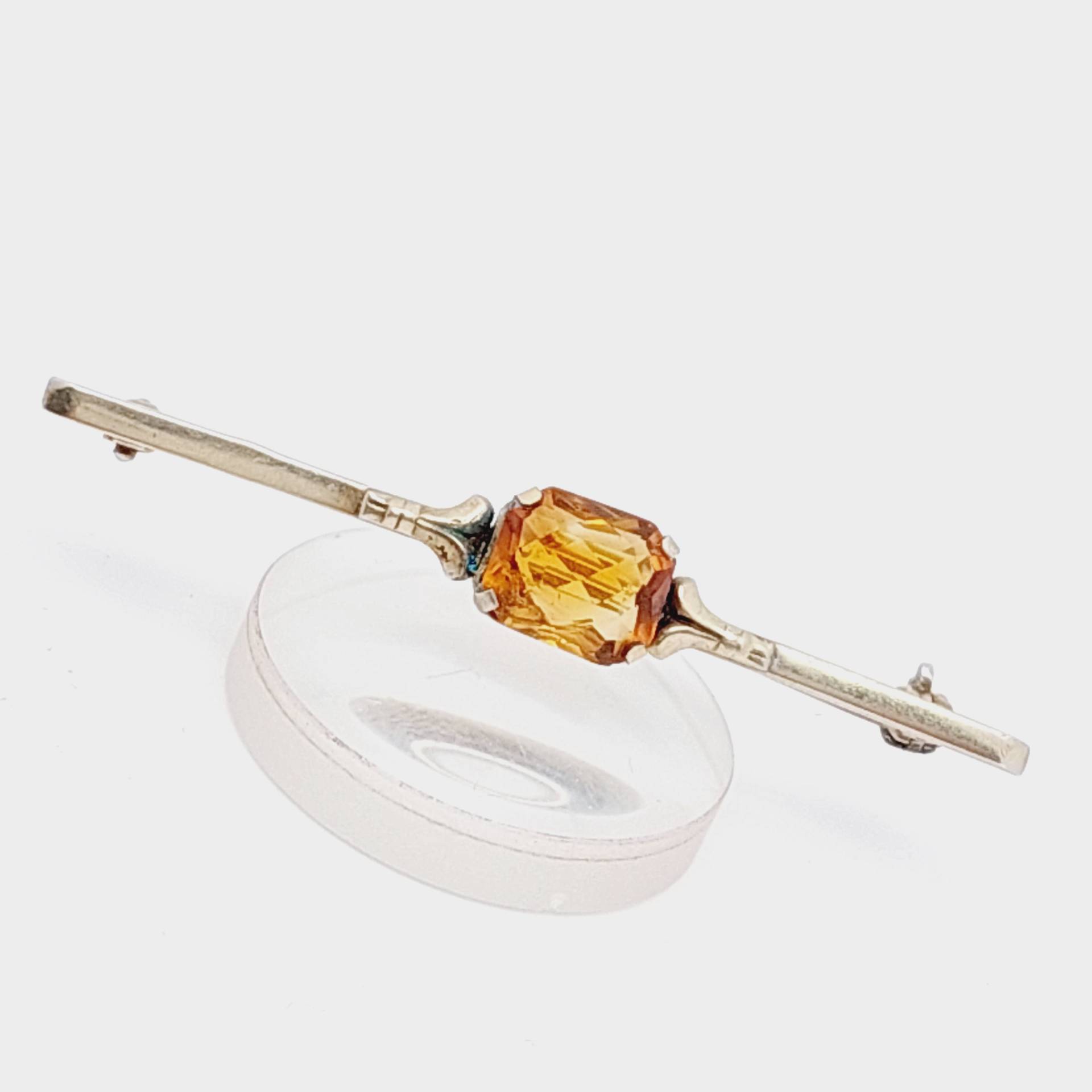 Schöne Antike 800Er Silber Stabbrosche Hell Gelber Stein Brosche von SchmuckparadiesShop