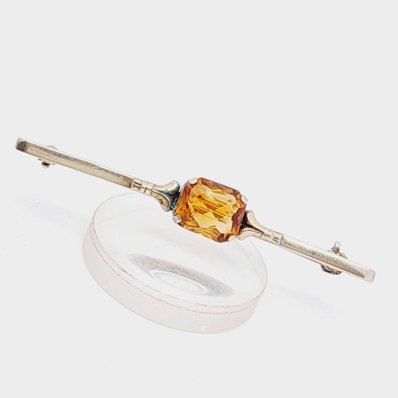 Schöne Antike 800Er Silber Stabbrosche Hell Gelber Stein Brosche von SchmuckparadiesShop