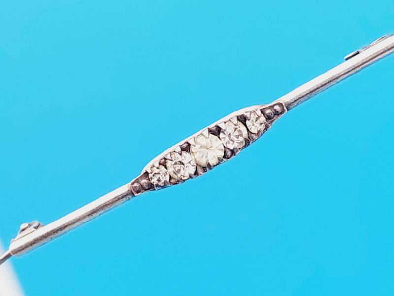 Schöne Antike 830Er Silber Stabbrosche Zirkonia Stein Brosche von SchmuckparadiesShop