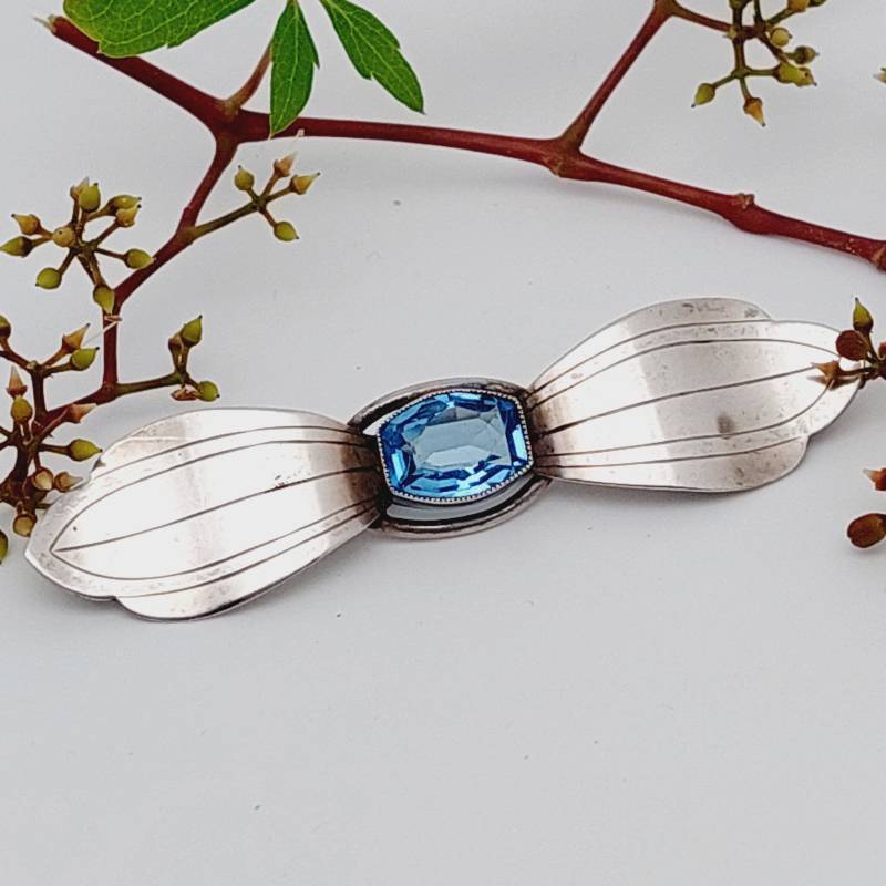 Schöne Antike 835Er Silber Stabbrosche Hell Blauer Stein Art Deco Brosche Handarbeit von SchmuckparadiesShop