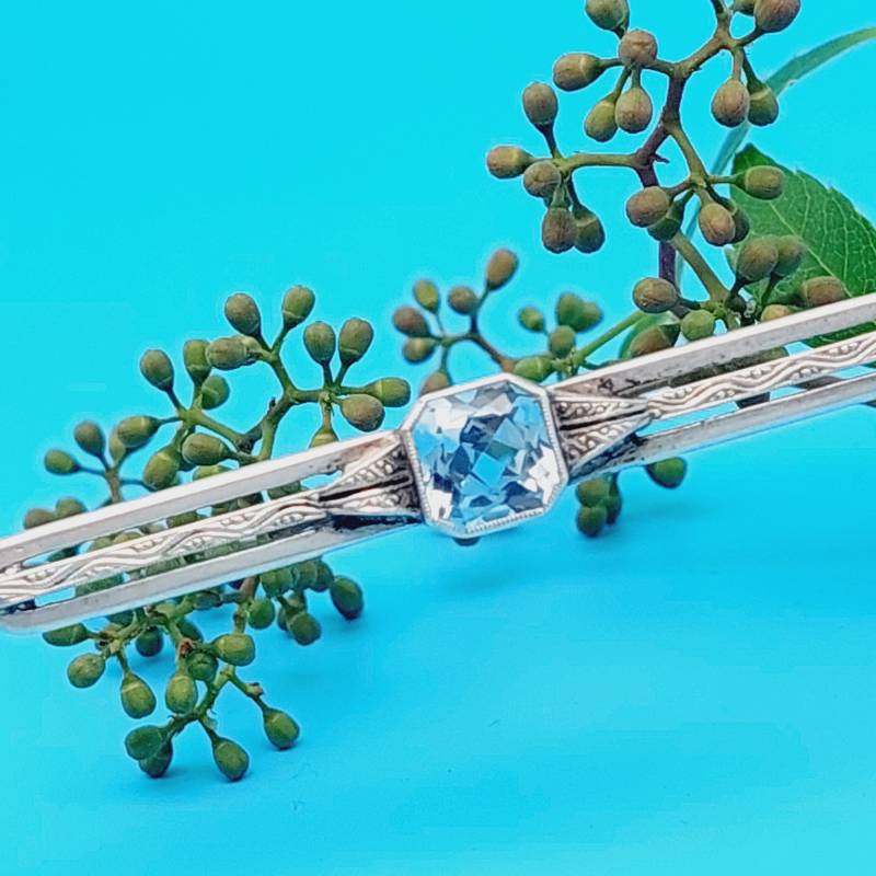 Schöne Antike 835Er Silber Stabbrosche Hell Blauer Stein Art Deco Brosche von SchmuckparadiesShop