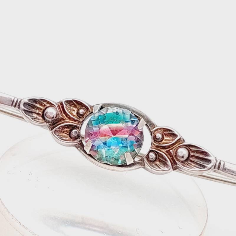Schöne Antike 835Er Silber Stabbrosche Hell Bunter Farbstein Art Deco Brosche von SchmuckparadiesShop