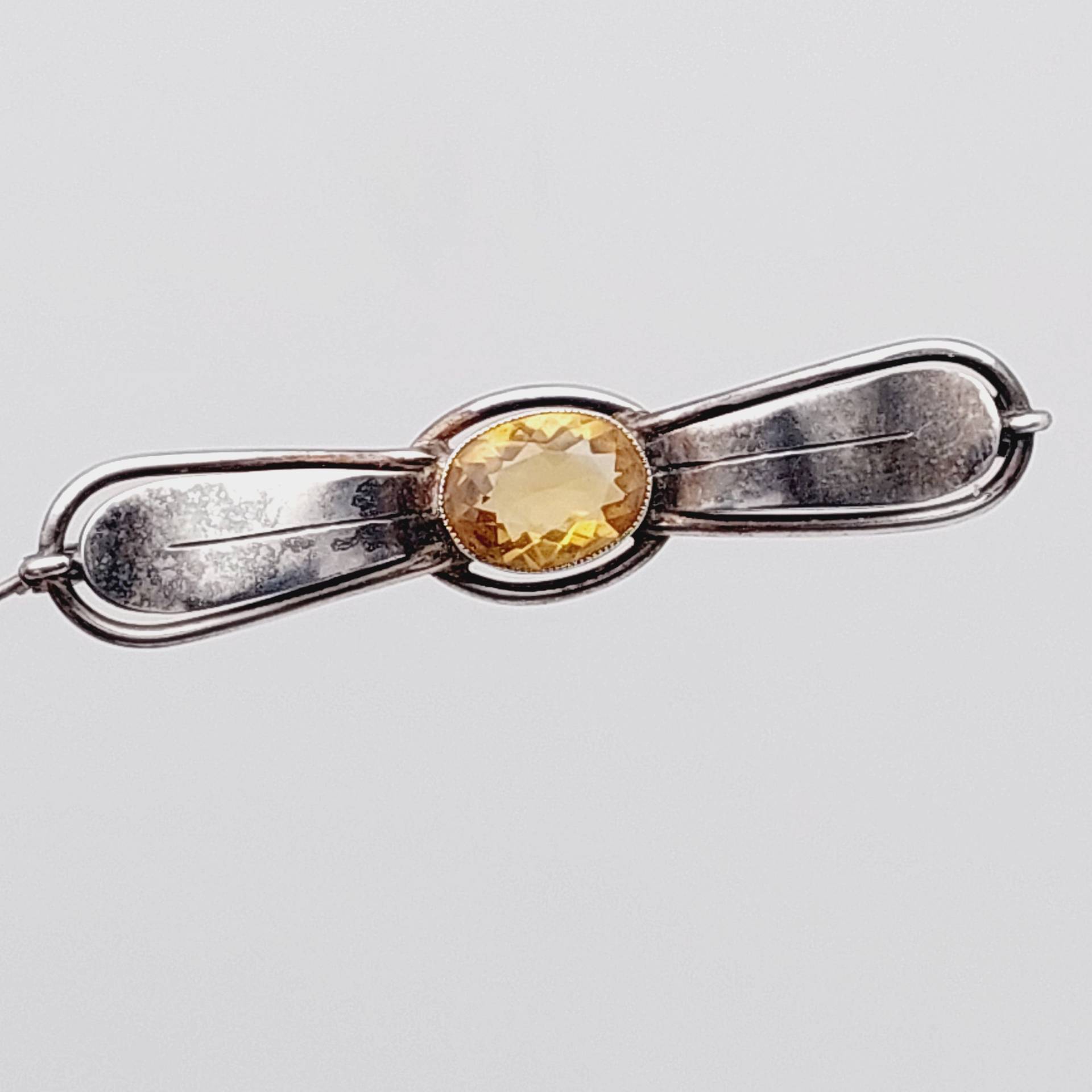 Schöne Antike 835Er Silber Stabbrosche Hell Gelber Stein Brosche von SchmuckparadiesShop