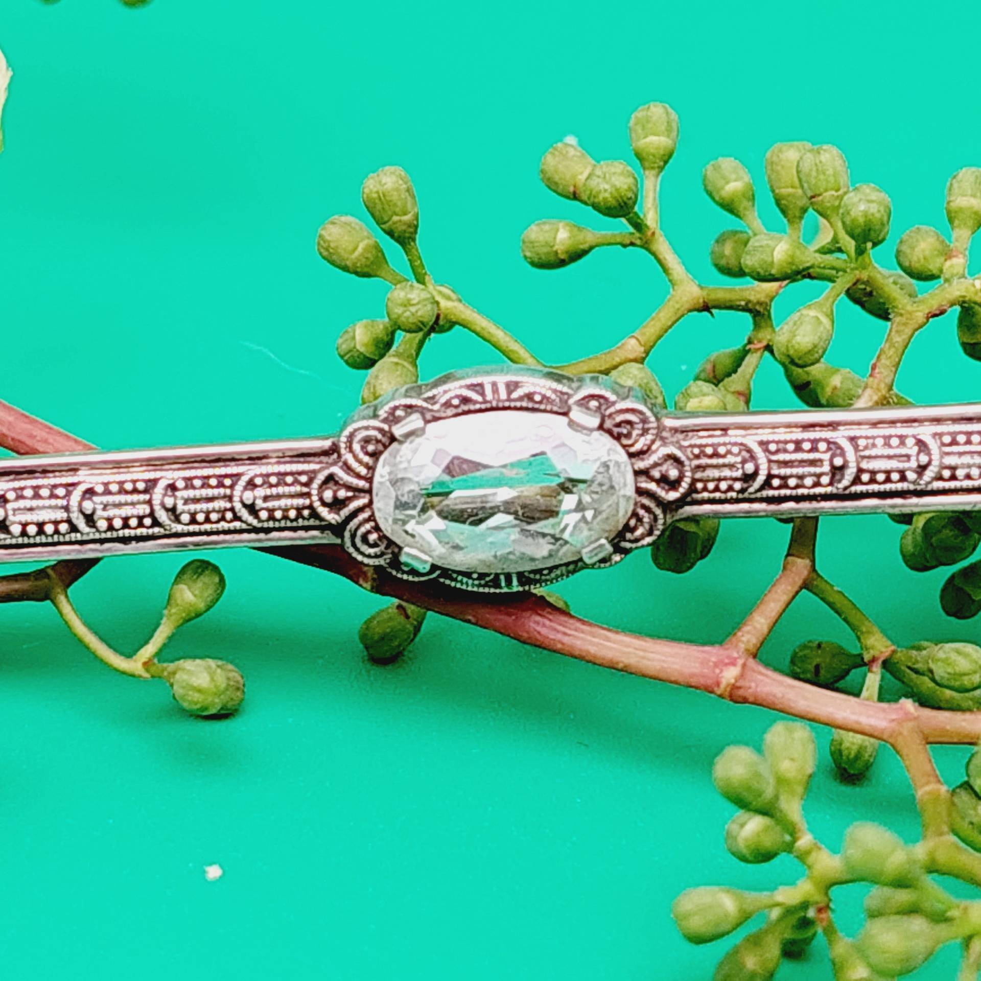 Schöne Antike 835Er Silber Stabbrosche Heller Stein Art Deco Brosche von SchmuckparadiesShop