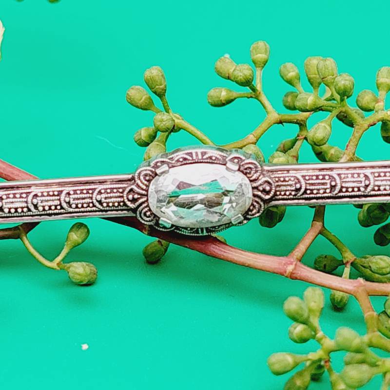 Schöne Antike 835Er Silber Stabbrosche Heller Stein Art Deco Brosche von SchmuckparadiesShop