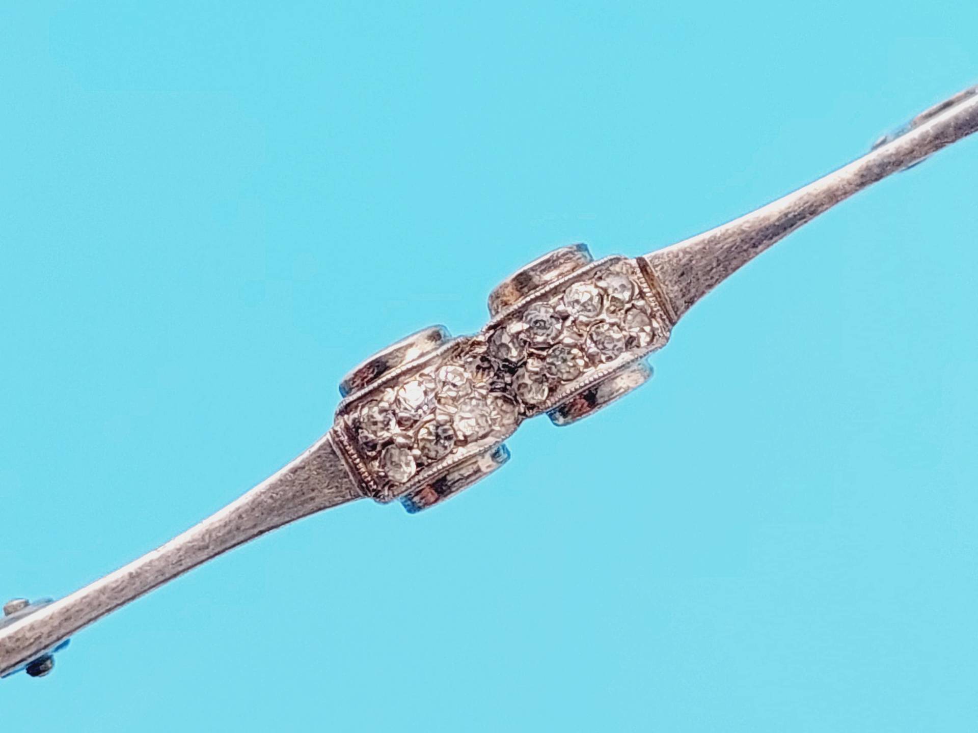 Schöne Antike 835Er Silber Stabbrosche Zirkonia Stein Brosche von SchmuckparadiesShop