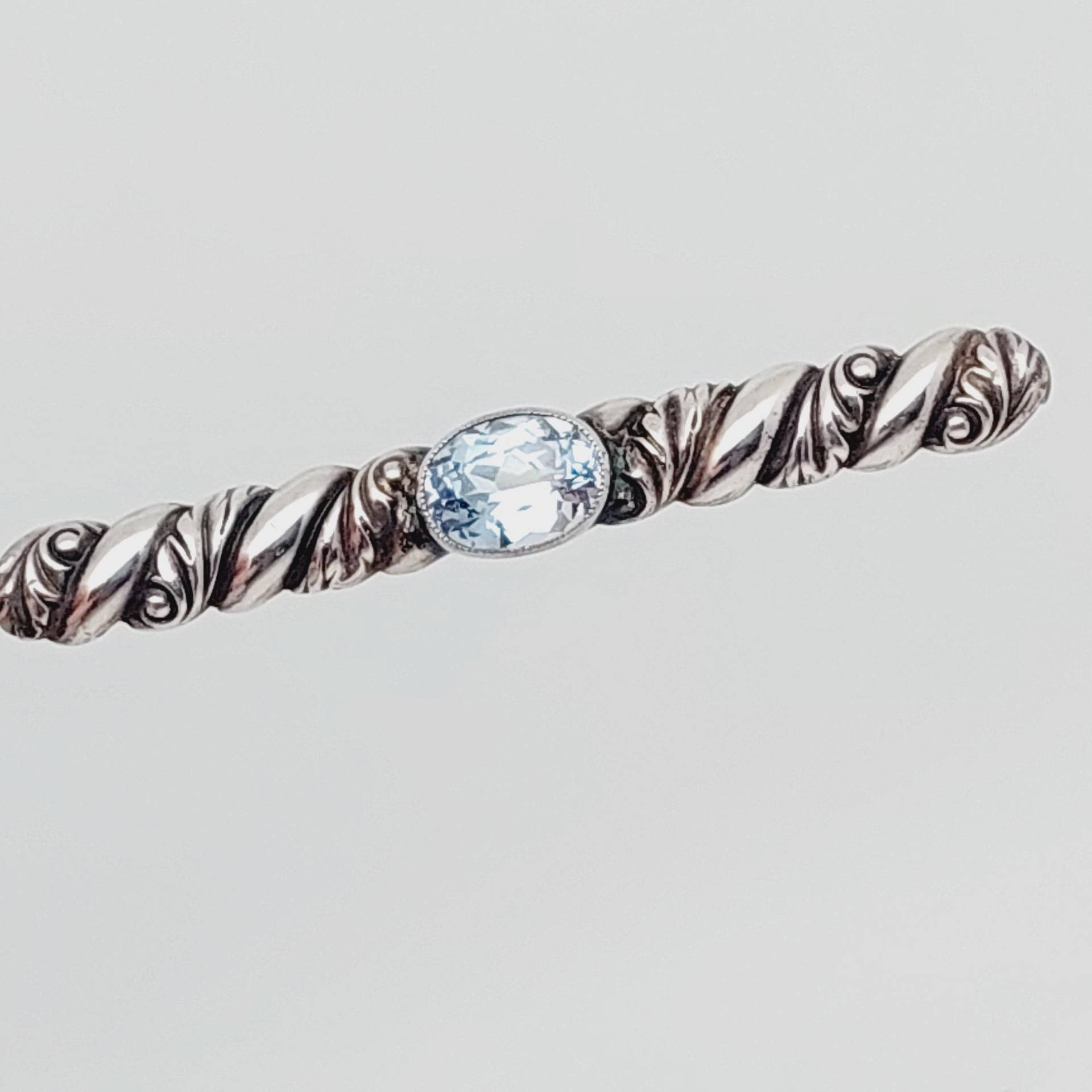 Schöne Antike 925 Silber Stabbrosche Hell Blauer Stein Jugendstil Brosche von SchmuckparadiesShop