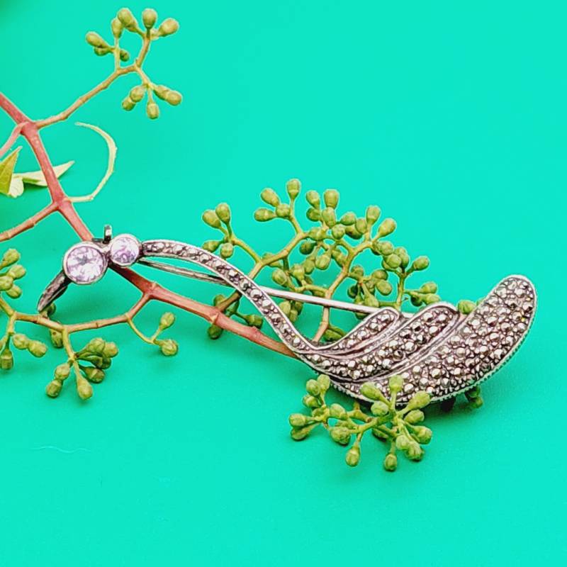 Schöne Antike 925Er Silber Stabbrosche Lila Stein Jugendstil Brosche Amethyst Markasiten von SchmuckparadiesShop