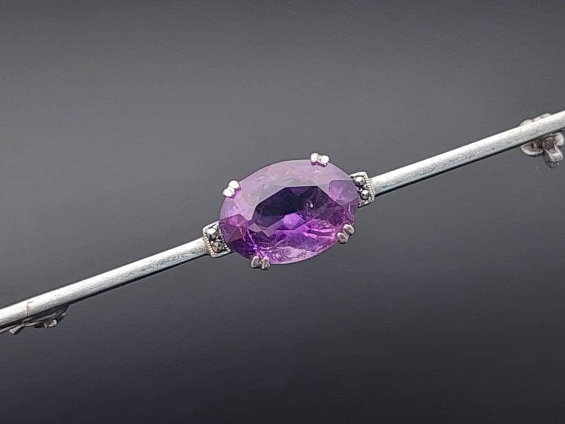 Schöne Antike 935Er Silber Stabbrosche Lila Stein Art Deco Brosche von SchmuckparadiesShop
