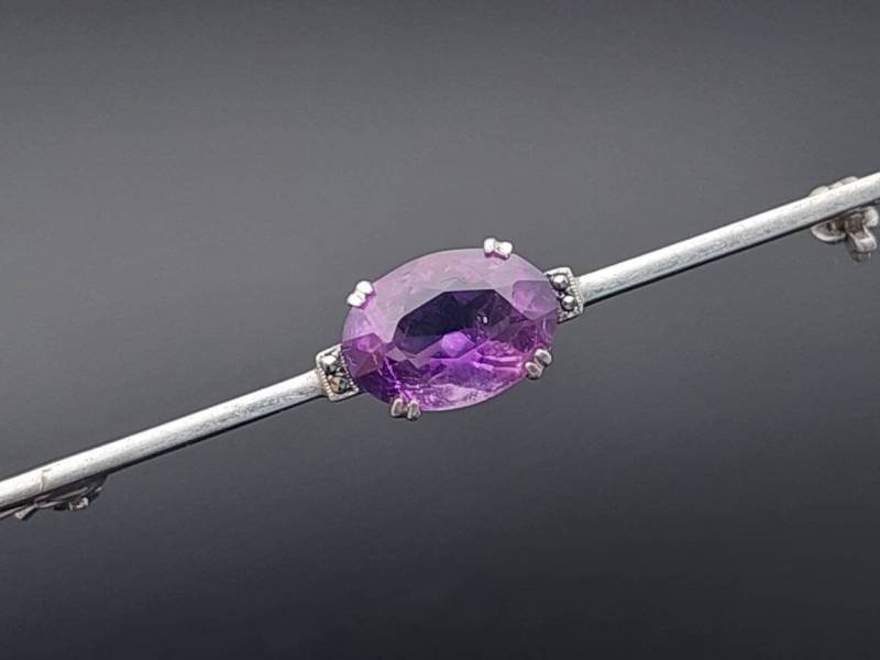 Schöne Antike 935Er Silber Stabbrosche Lila Stein Art Deco Brosche von SchmuckparadiesShop