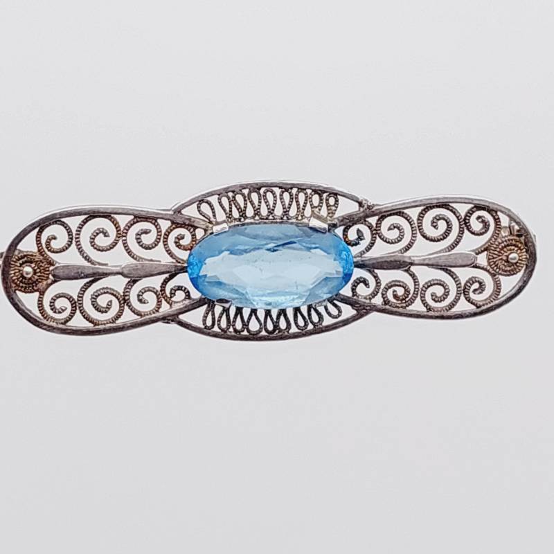 Schöne Antike Silber Brosche Jugendstil Aquamarin Farbender Blauer Stein Schöne Antike Silber Brosche Jugendstil Aquamarin Farbender Blauer Stein von SchmuckparadiesShop