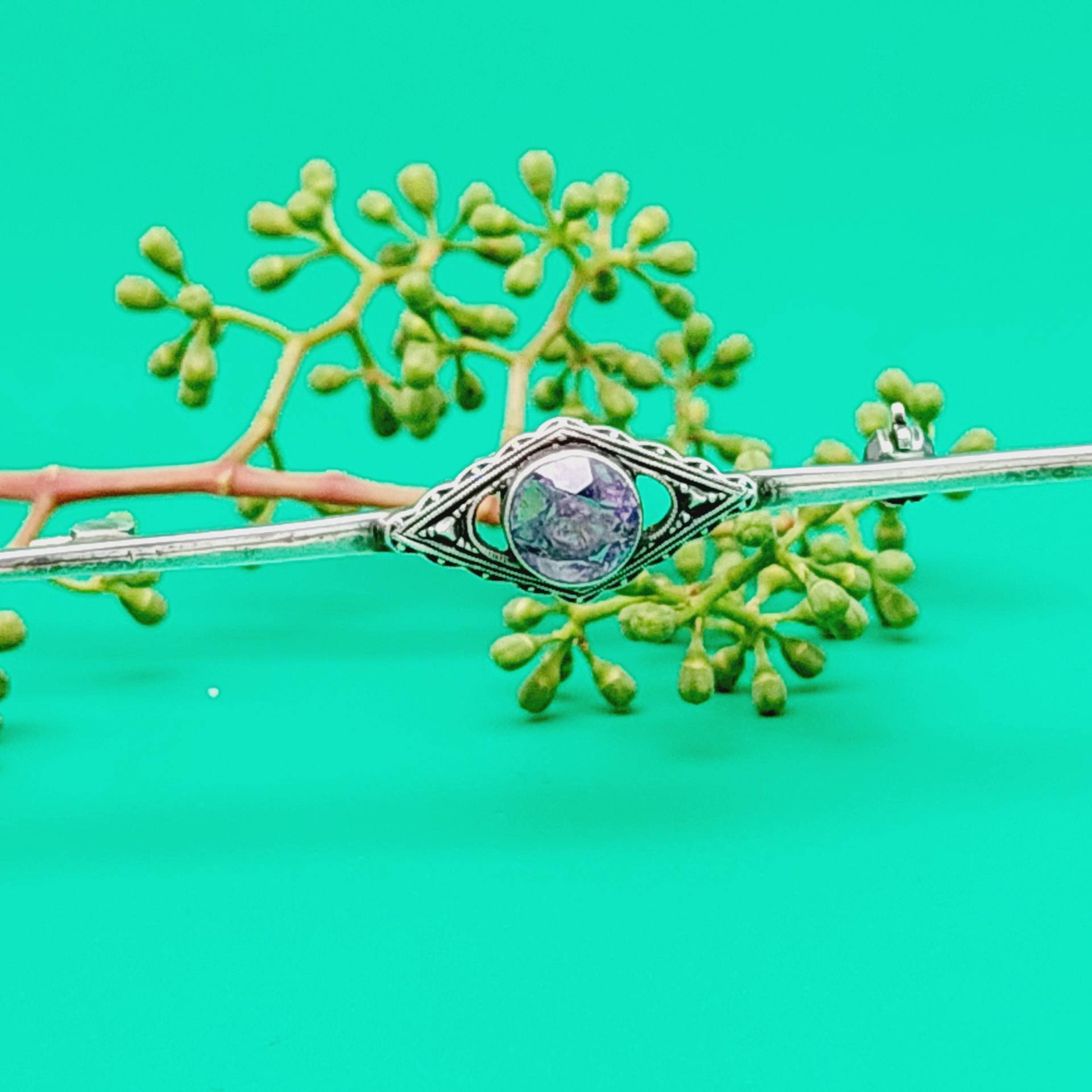 Schöne Antike Silber Stabbrosche Lila Stein Art Deco Brosche von SchmuckparadiesShop