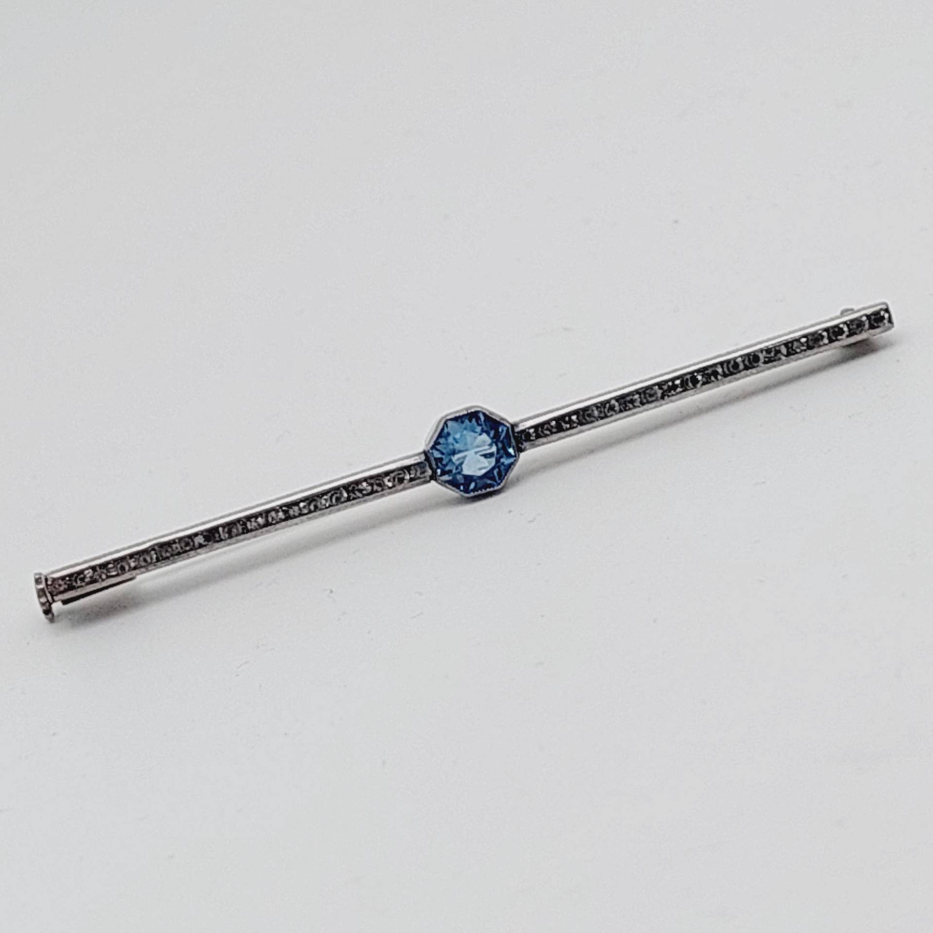 Schöne Antike Silberne Stabbrosche Hell Blauer Stein Art Deco Brosche von SchmuckparadiesShop