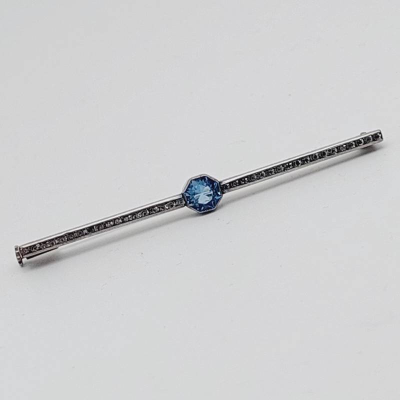 Schöne Antike Silberne Stabbrosche Hell Blauer Stein Art Deco Brosche von SchmuckparadiesShop