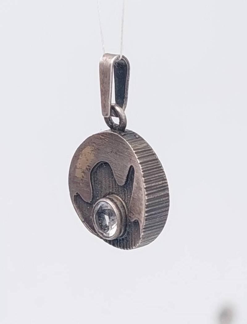 Vintage 70Er Skandinavien Finnland Schmuck 925 Silber Anhänger Echtschmuck Zirkonia Stein Brillantschliff Designerschmuck von SchmuckparadiesShop