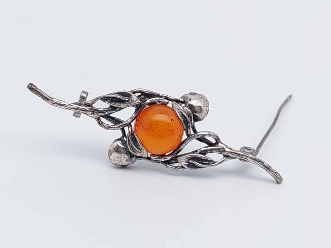Vintage 800Er Silber Brosche Bernstein Schmuck Floral Gestaltet von SchmuckparadiesShop