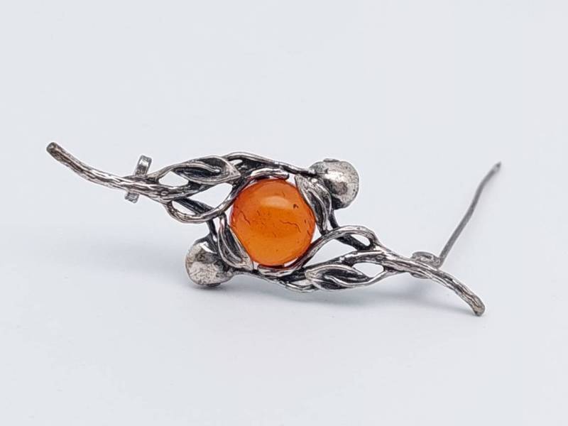 Vintage 800Er Silber Brosche Bernstein Schmuck Floral Gestaltet von SchmuckparadiesShop