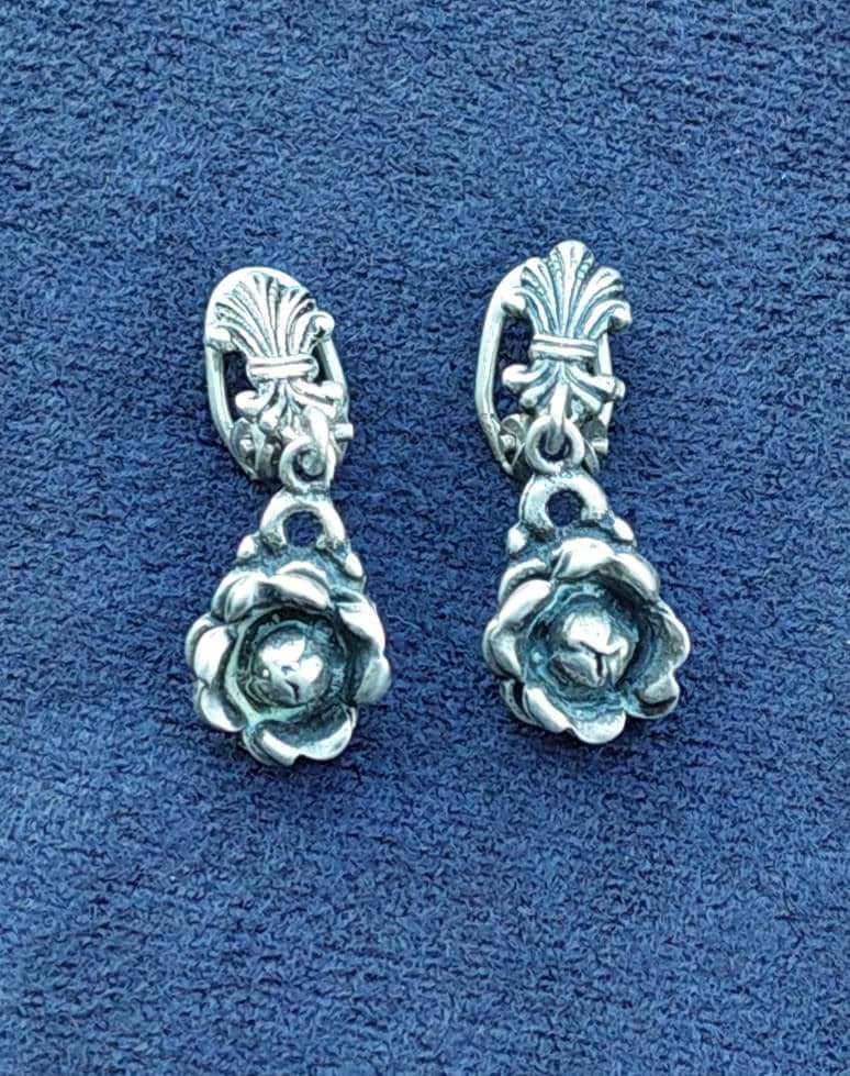 Vintage 835 Silber Ohrringe Rosen Ohrhänger Blumen Hängeohrringe von SchmuckparadiesShop