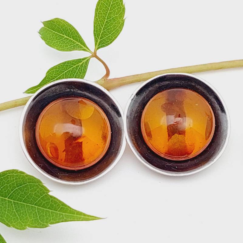 Vintage 835Er Silber Bernsteinschmuck Ohrringe Ohrclips Bernstein 70Er Jahre Design von SchmuckparadiesShop