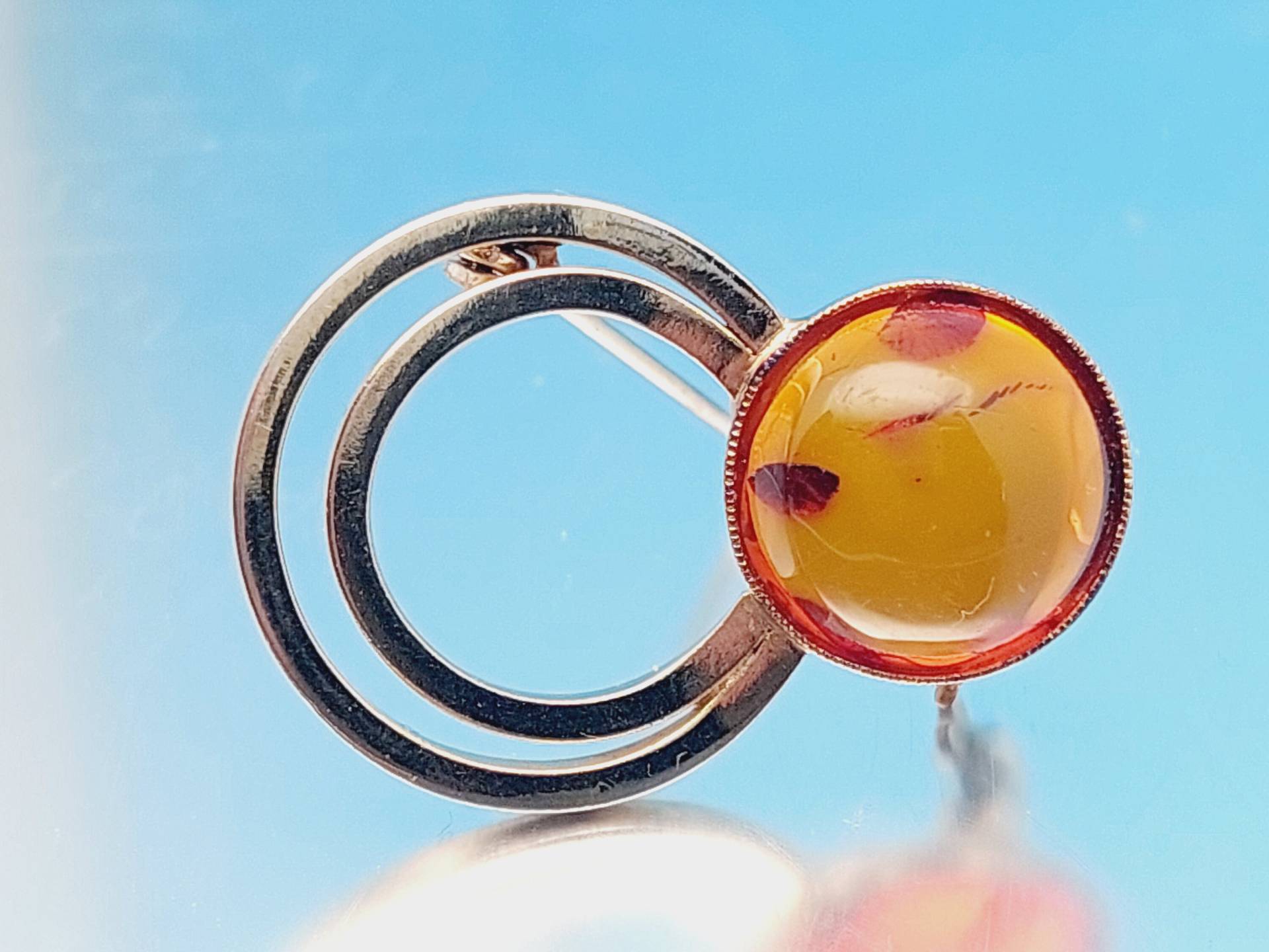 Vintage 835Er Silber Brosche Vergoldet Bernstein Schmuck Mid-Century Design von SchmuckparadiesShop