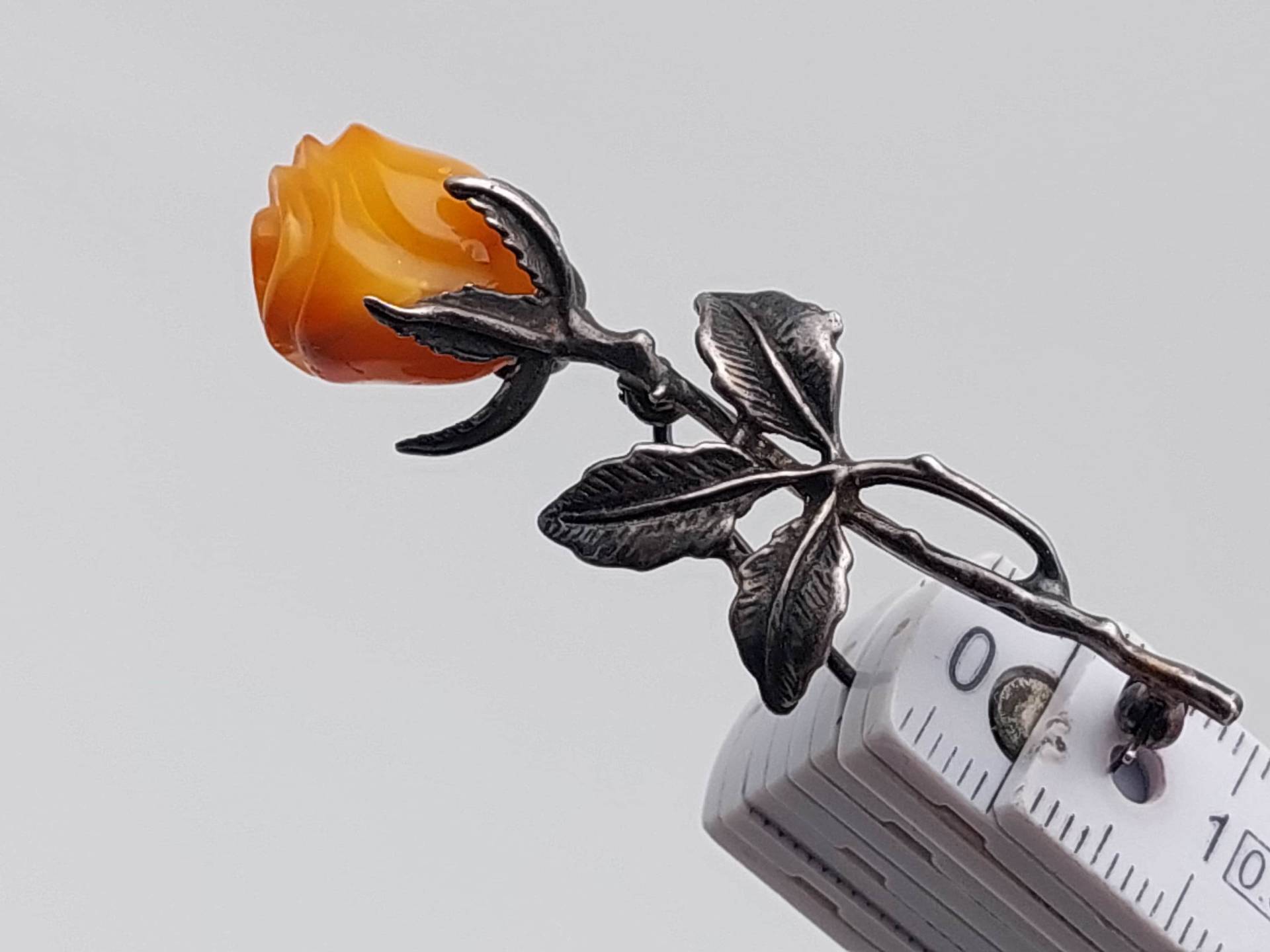 Vintage 925 Silber Brosche Bernstein Schmuck Rose Butterscotch Honigbernstein Amber von SchmuckparadiesShop