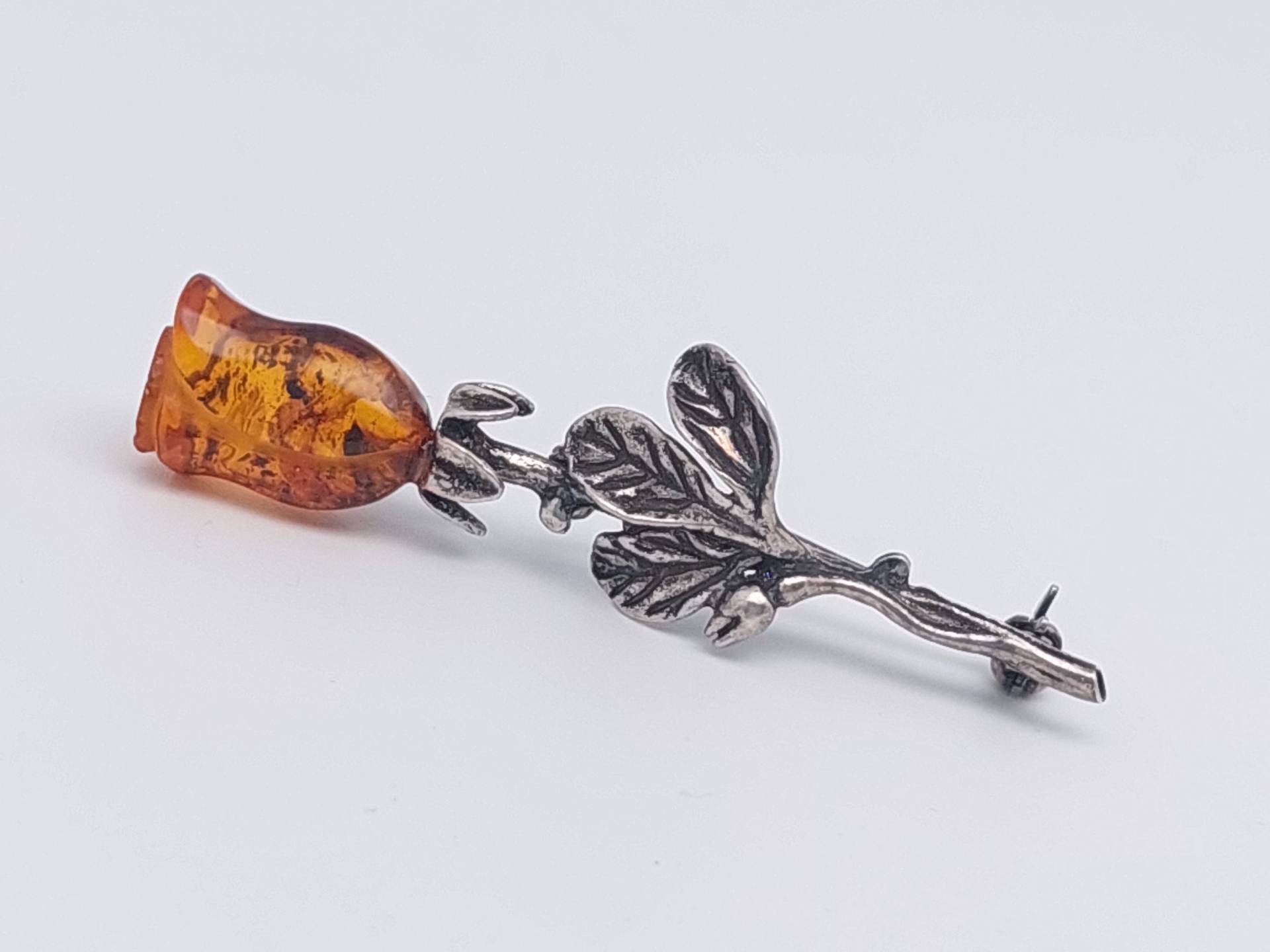 Vintage 925 Silber Brosche Bernstein Schmuck Rose von SchmuckparadiesShop