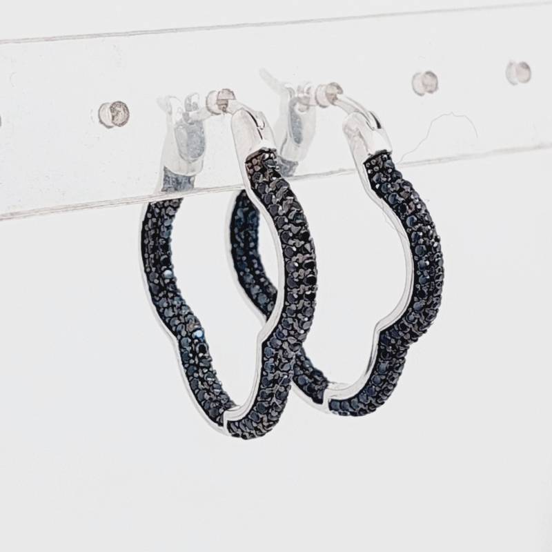 Vintage 925 Silber Creolen Glitzer Ohrringe Schwarze Zirkonia 2, 5 cm #406 von SchmuckparadiesShop