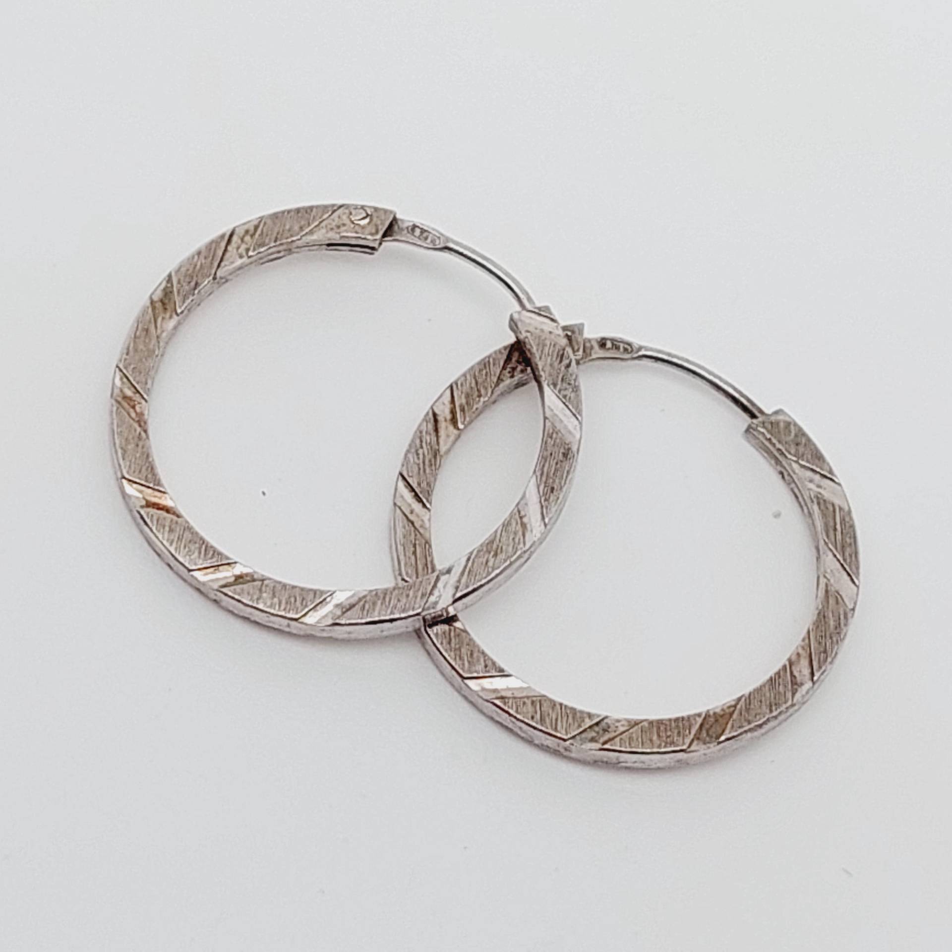 Vintage 925 Silber Creolen Ohrringe Diamantiert Durchmesser 2, 3 cm #409 von SchmuckparadiesShop