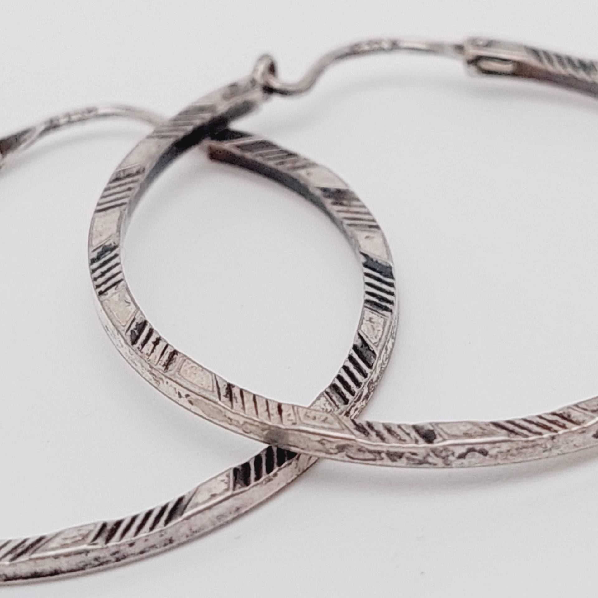 Vintage 925 Silber Creolen Ohrringe Diamantiert Durchmesser 3, 3 cm #402 von SchmuckparadiesShop