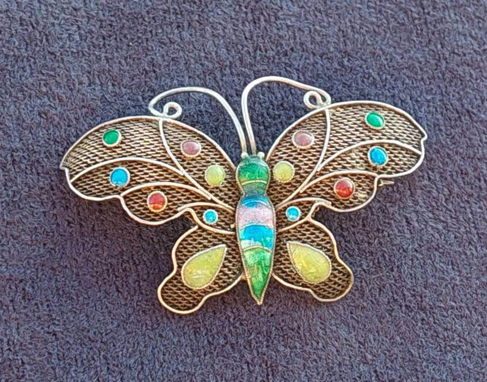 Vintage 925Er Silber Brosche Schmetterling Mit Bunten Steinen von SchmuckparadiesShop