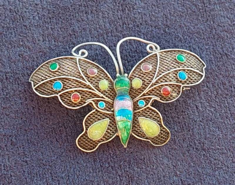 Vintage 925Er Silber Brosche Schmetterling Mit Bunten Steinen von SchmuckparadiesShop