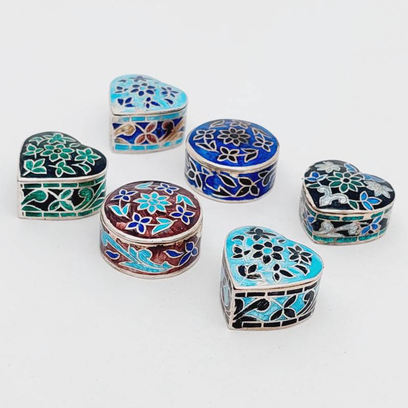 Vintage 925Er Silber Herz Runde Dose Email Blumen Pillendose Emaille Floral von SchmuckparadiesShop