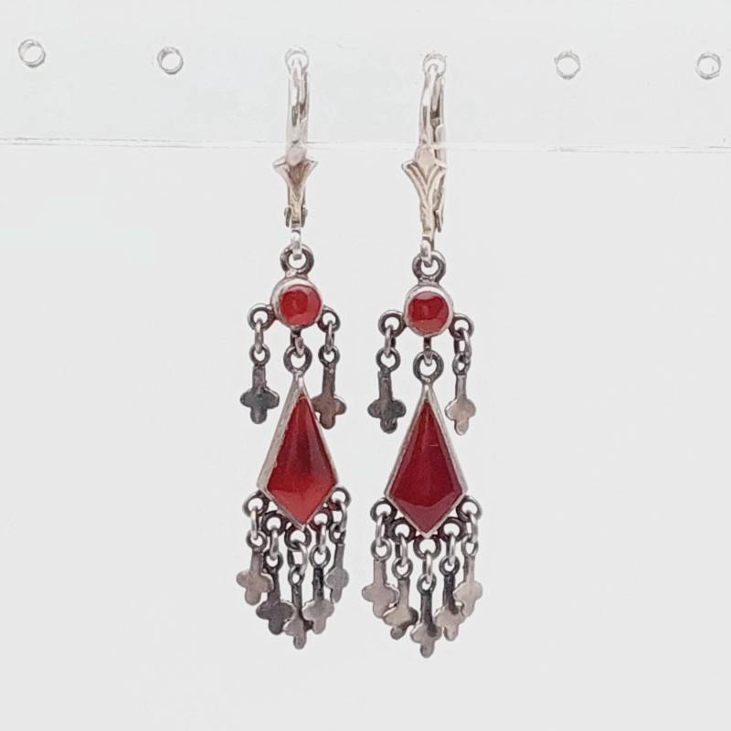 Vintage 925Er Silber Ohrringe Granat Trachtenschmuck Ohrschmuck Mit Roten Steinen von SchmuckparadiesShop