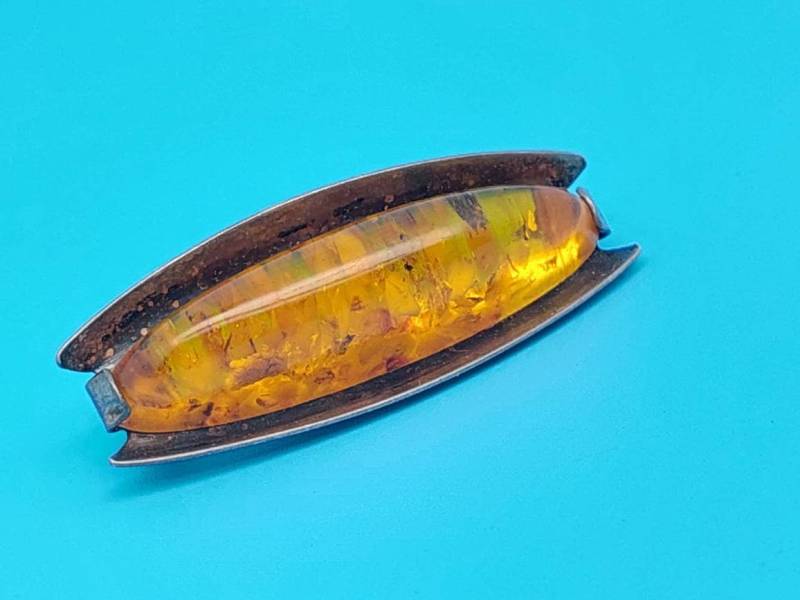 Vintage Fischland Brosche 835 Silber Designerschmuck Mit Bernstein von SchmuckparadiesShop