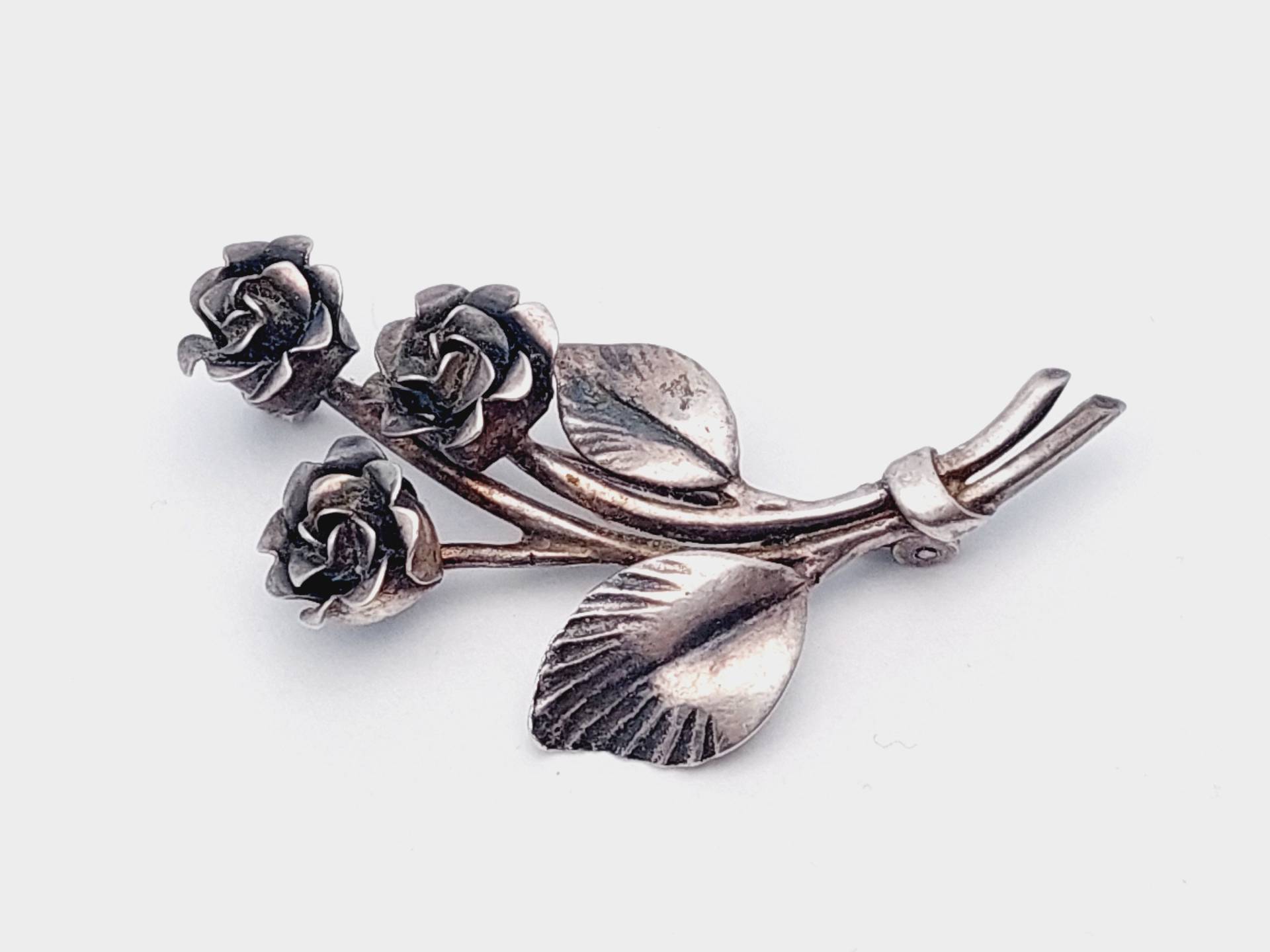 Vintage Florale 835 Silber Brosche Rosen Blumen Stabbrosche von SchmuckparadiesShop