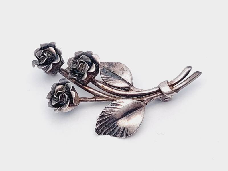 Vintage Florale 835 Silber Brosche Rosen Blumen Stabbrosche von SchmuckparadiesShop