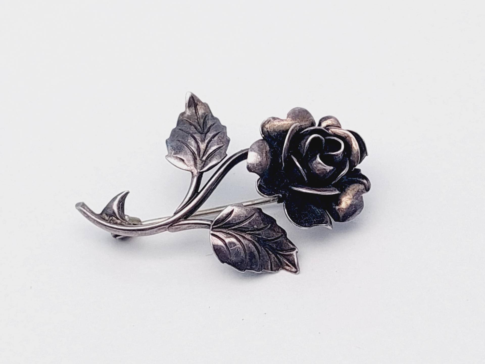 Vintage Florale 925Er Silber Brosche Rosen Blumen Stabbrosche von SchmuckparadiesShop