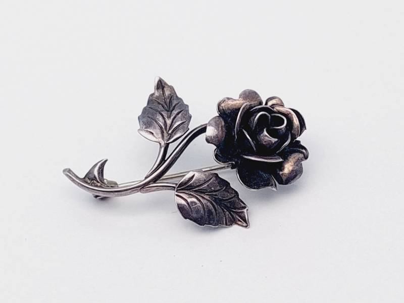 Vintage Florale 925Er Silber Brosche Rosen Blumen Stabbrosche von SchmuckparadiesShop