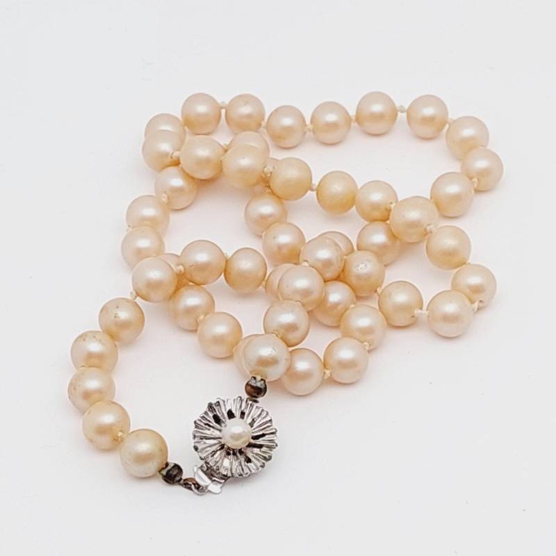 Vintage Geknotete Perlenkette 52 cm Kette Schmuck Verschluss Mit Perle #7 von SchmuckparadiesShop
