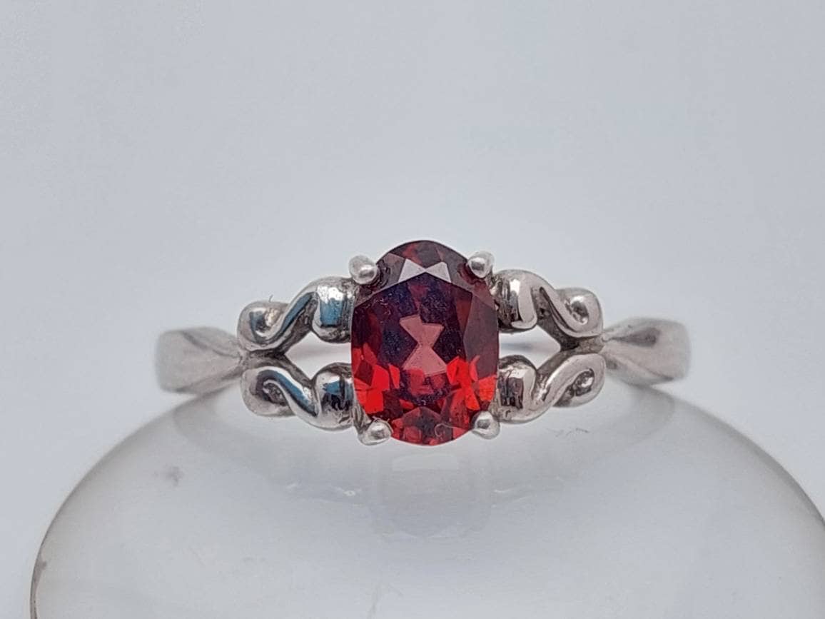 Vintage Ring 925Er Silber Silberring Rot Geschliffener Stein Gr 14 von SchmuckparadiesShop