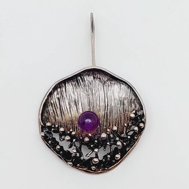 Vintage Silber Anhänger Mit Amethyst Kugel Moderner Schmuck Brutalismus von SchmuckparadiesShop