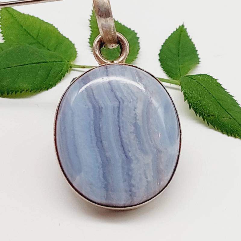 Vintage Stein Anhänger Achat 925Er Silber Halbedelstein Edelstein Blauer Spitzenachat von SchmuckparadiesShop