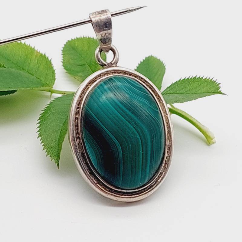 Vintage Stein Anhänger Malachit 925Er Silber Halbedelstein Edelstein Grün von SchmuckparadiesShop